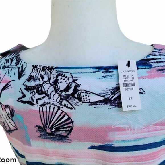 New Artfully Sketched Graphic Design Sheath Dress Size 8 Petite Zip Up Cotton - Picture 12 of 14